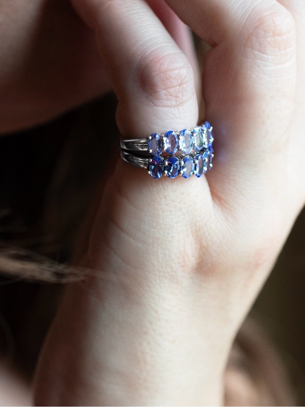 Natural Tanzanite Double Row Sterling Silver Women’s Ring